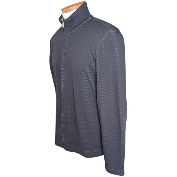 BOSS Hugo Boss Mens XL Reg Fit Full Zip Pique Knit Sweater Cardigan Reversible - Picture 2 of 16